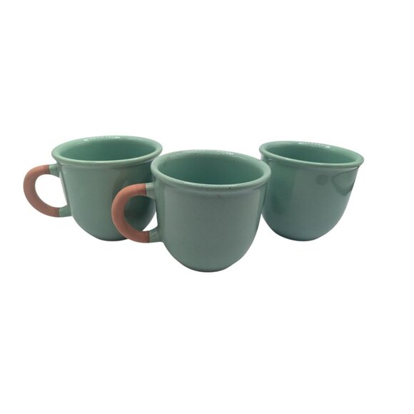 FUO31 by Furio Set Of 3 Handmade Ceramic Teal Mugs With Terracotta Handles - Picture 2 of 14